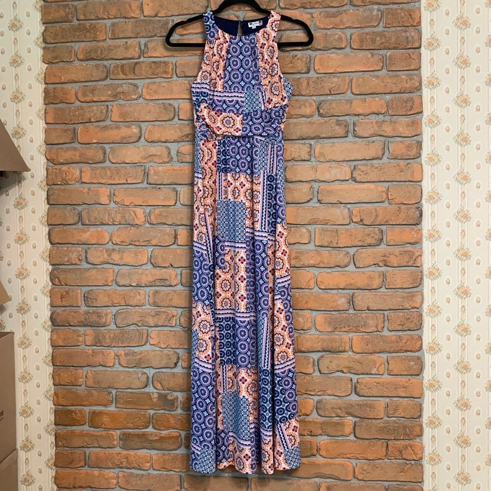 KUT‎ from the Kloth Blue Orange Patchwork Halter Maxi Dress SD18901 Womens 0